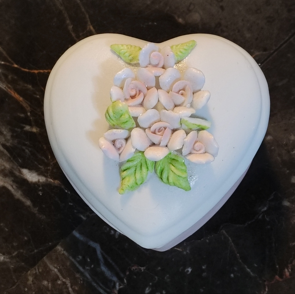 Vintage Lefton Heart Shaped Box Hand Painted Trinket Box 